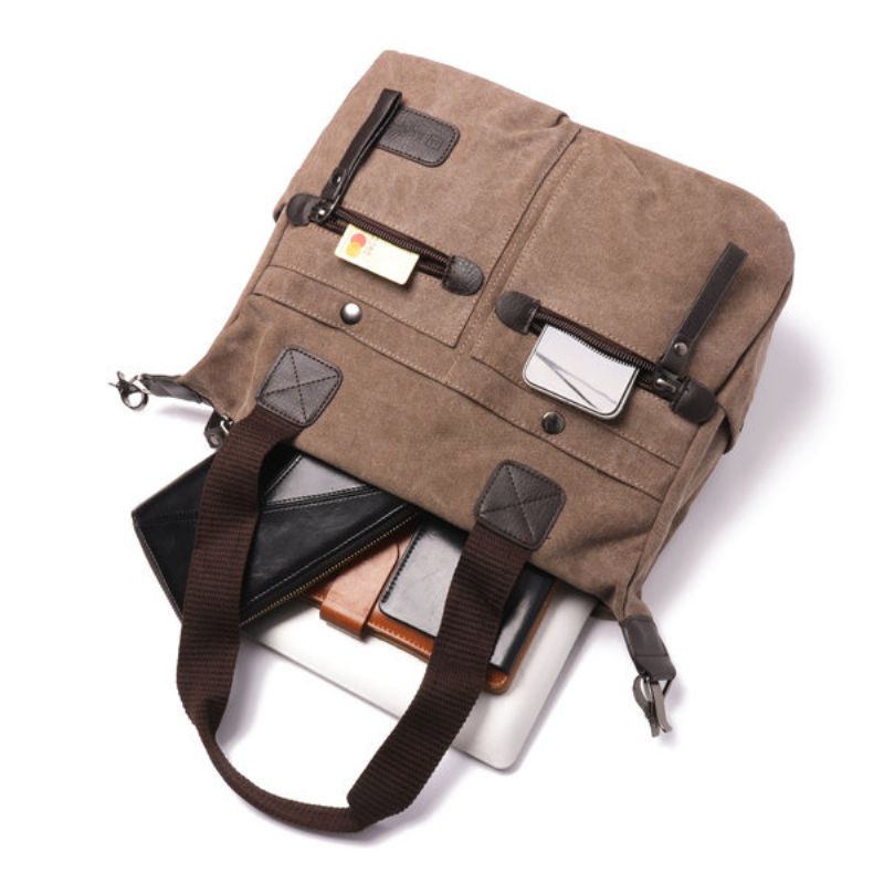 Ekphero Menn Kvinner Casual Canvas Bærbare Håndvesker Med Flere Lommer Pute Crossbody Bag