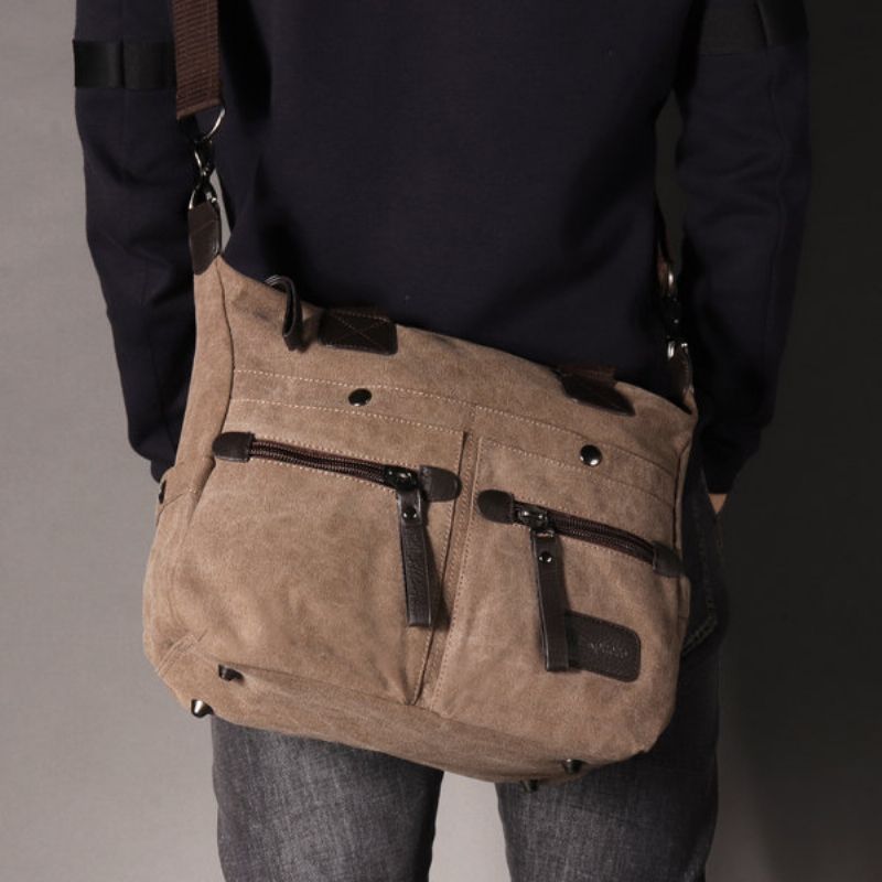 Ekphero Menn Kvinner Casual Canvas Bærbare Håndvesker Med Flere Lommer Pute Crossbody Bag