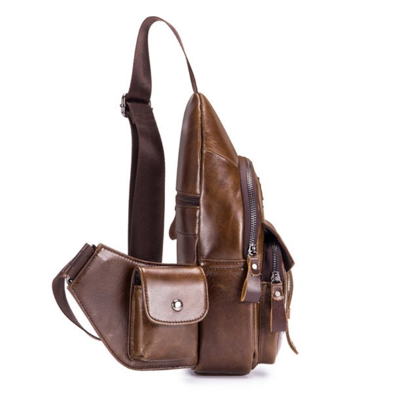 Ekphero Vintage Ekte Skinn Med Stor Kapasitet Reisebrystveske Crossbody-veske For Menn