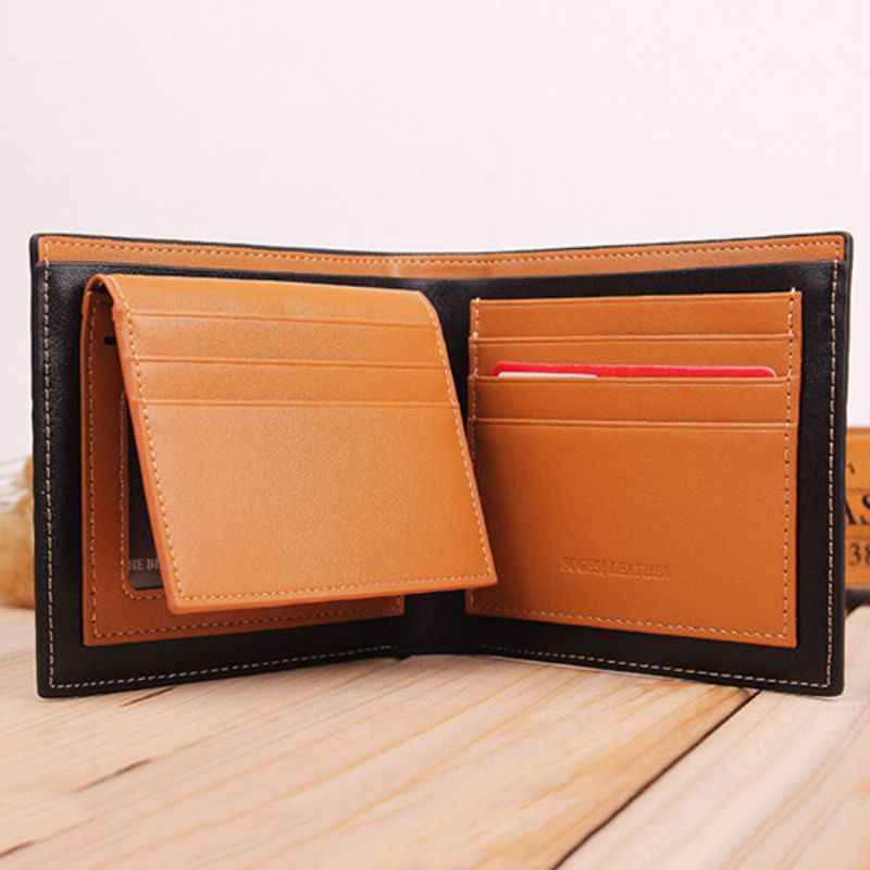 Ekte Skinn Med Pu Bifold Lommebok 11 Kortspor Casual Card Pack Veske For Menn