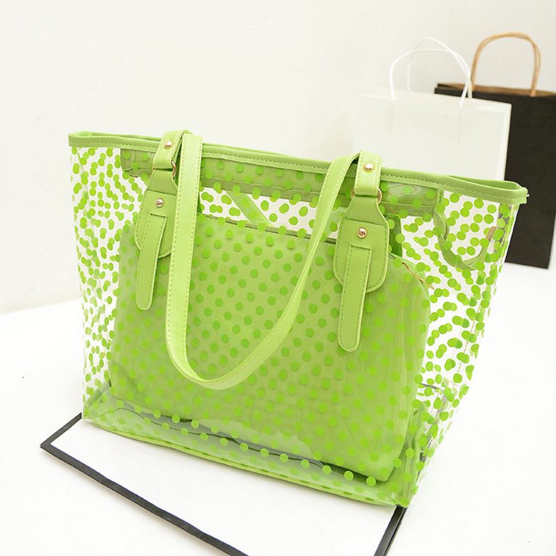 Fresh Color Tote Bag For Damer Sommerbruk Jelly Handbag Wave Point Vanntett Pvc Beach Brukt Crystal Single Shoulder Hold Bag