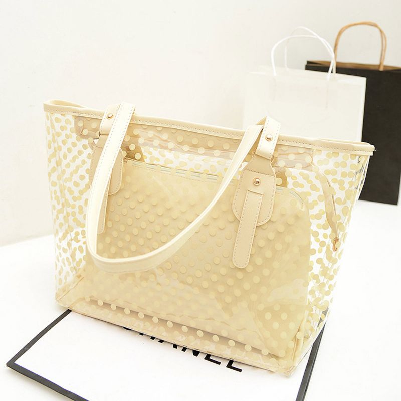 Fresh Color Tote Bag For Damer Sommerbruk Jelly Handbag Wave Point Vanntett Pvc Beach Brukt Crystal Single Shoulder Hold Bag