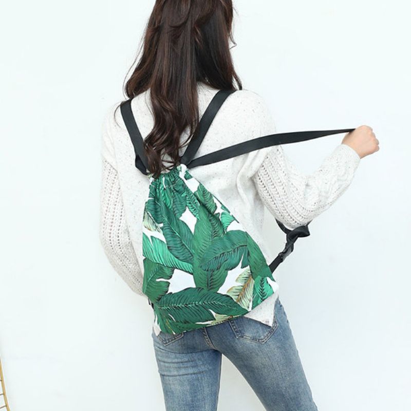 Fresh Print Leaf Canvas Ryggsekk Leisure Handbag