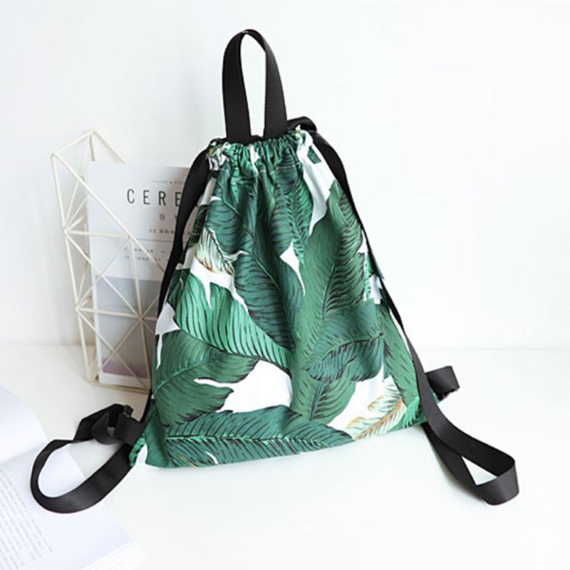 Fresh Print Leaf Canvas Ryggsekk Leisure Handbag