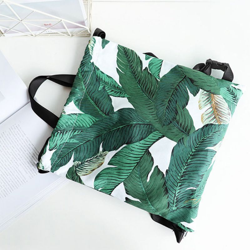 Fresh Print Leaf Canvas Ryggsekk Leisure Handbag