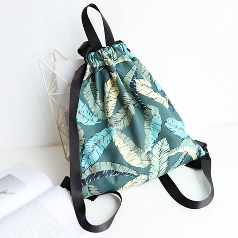 Fresh Print Leaf Canvas Ryggsekk Leisure Handbag