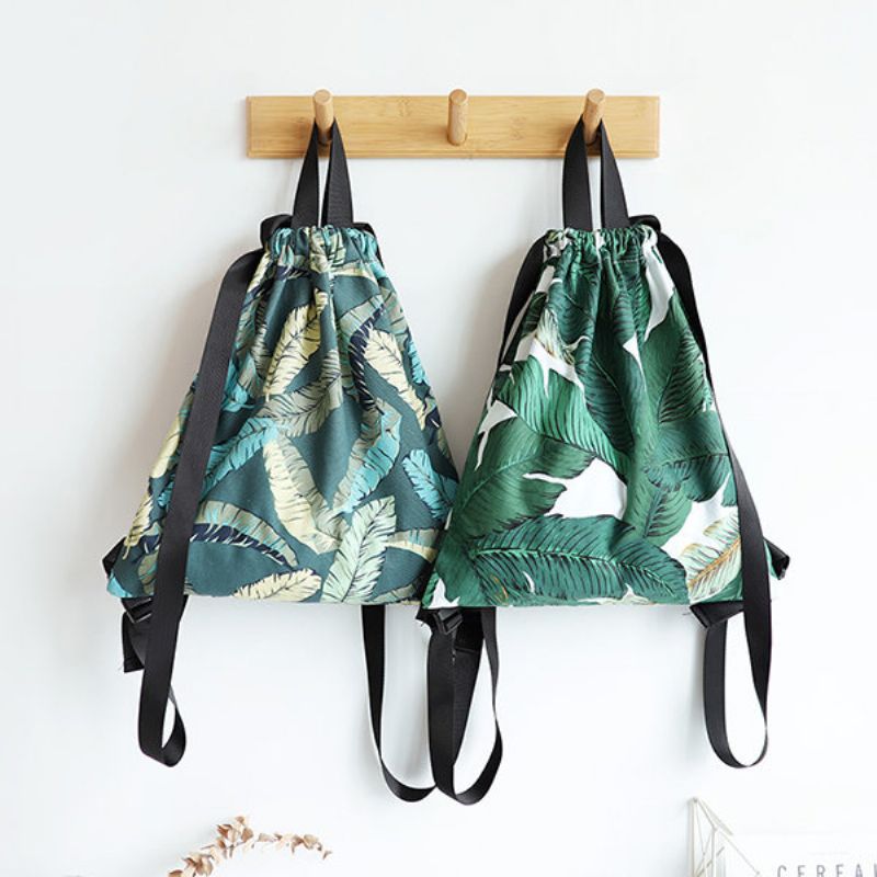 Fresh Print Leaf Canvas Ryggsekk Leisure Handbag