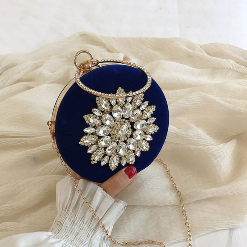 Ins Day Small Bag Kvinne New Fashion Rhinestones Wild Shoulder Bag Chain Slung Rund Bag