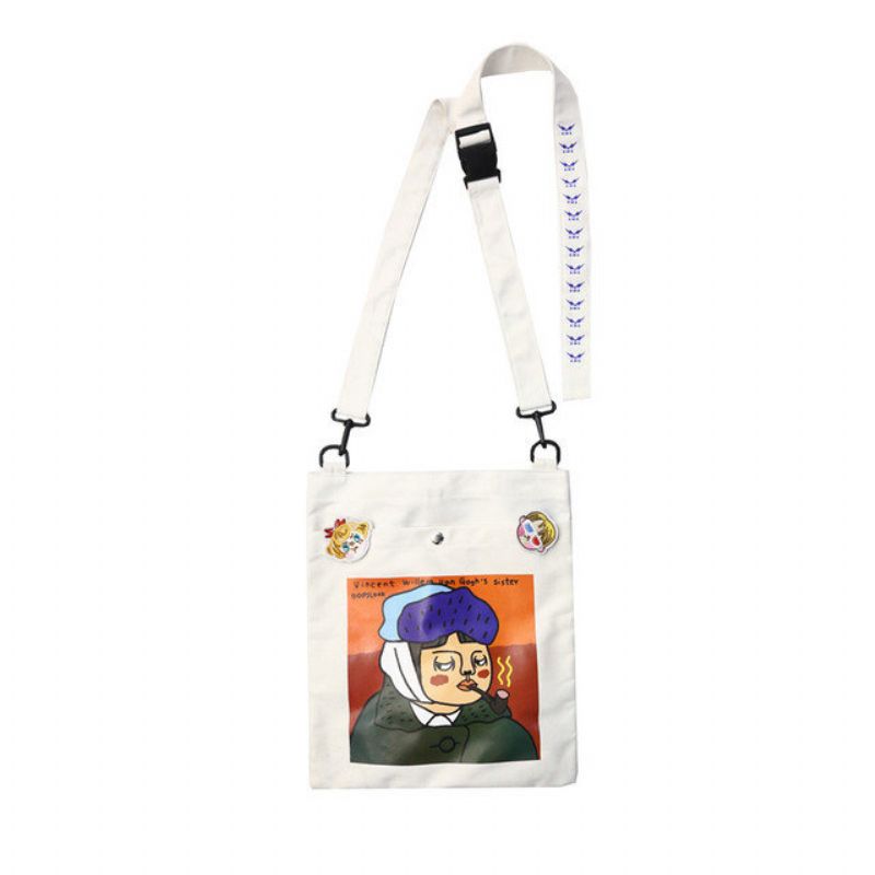 Ins Original Comic Cartoon Canvas Bag Søt Enkel Stor Kapasitet Student Skulder Messenger Bag