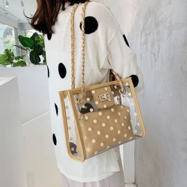 Jelly Transparent Pakke Dag Pearl Lock Chain Bag Ny Fresh Tote Bag Skulder Messenger Bag