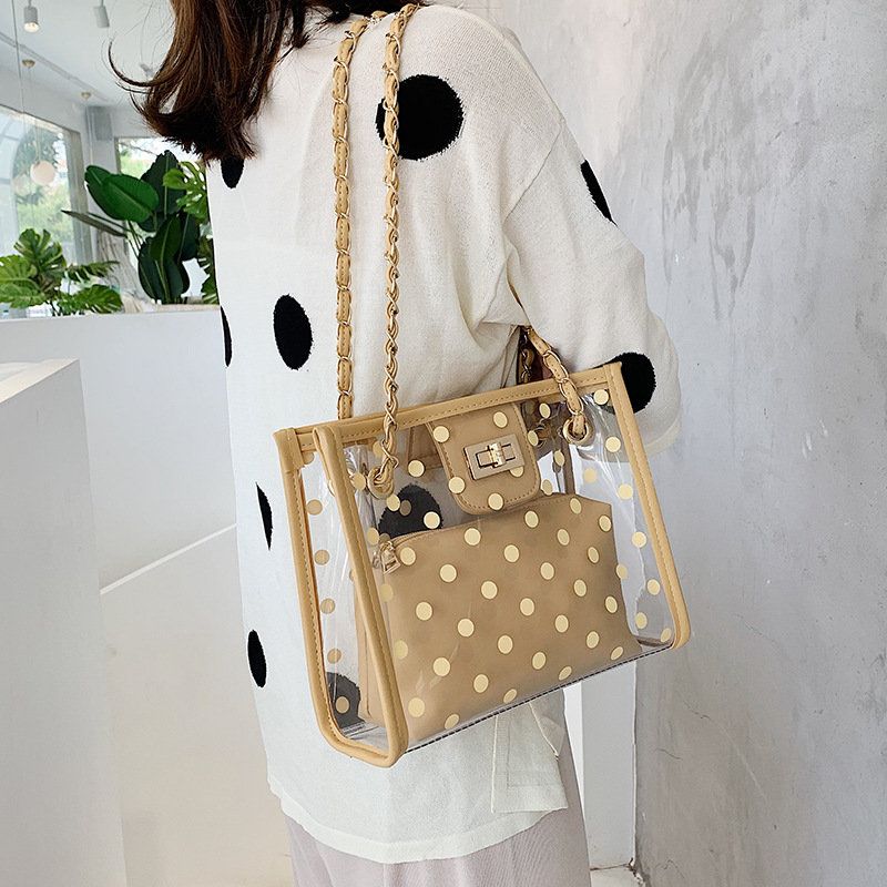 Jelly Transparent Pakke Dag Pearl Lock Chain Bag Ny Fresh Tote Bag Skulder Messenger Bag