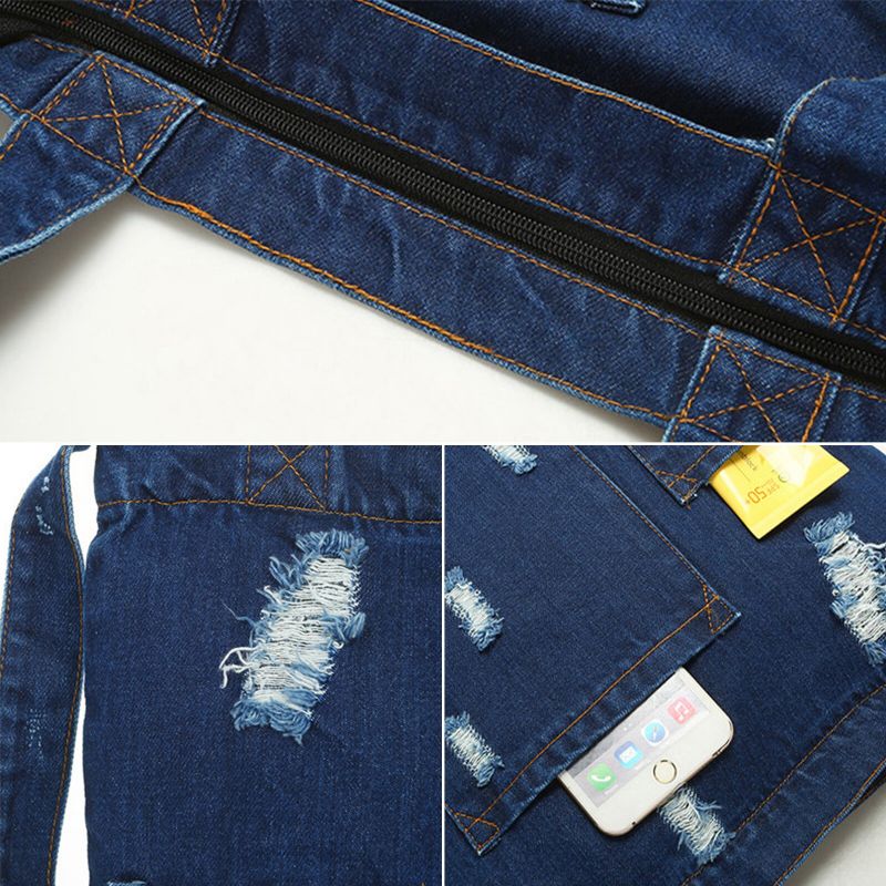 Joseko Dame Bomull Vintage Denim Distressed Skulder Veske