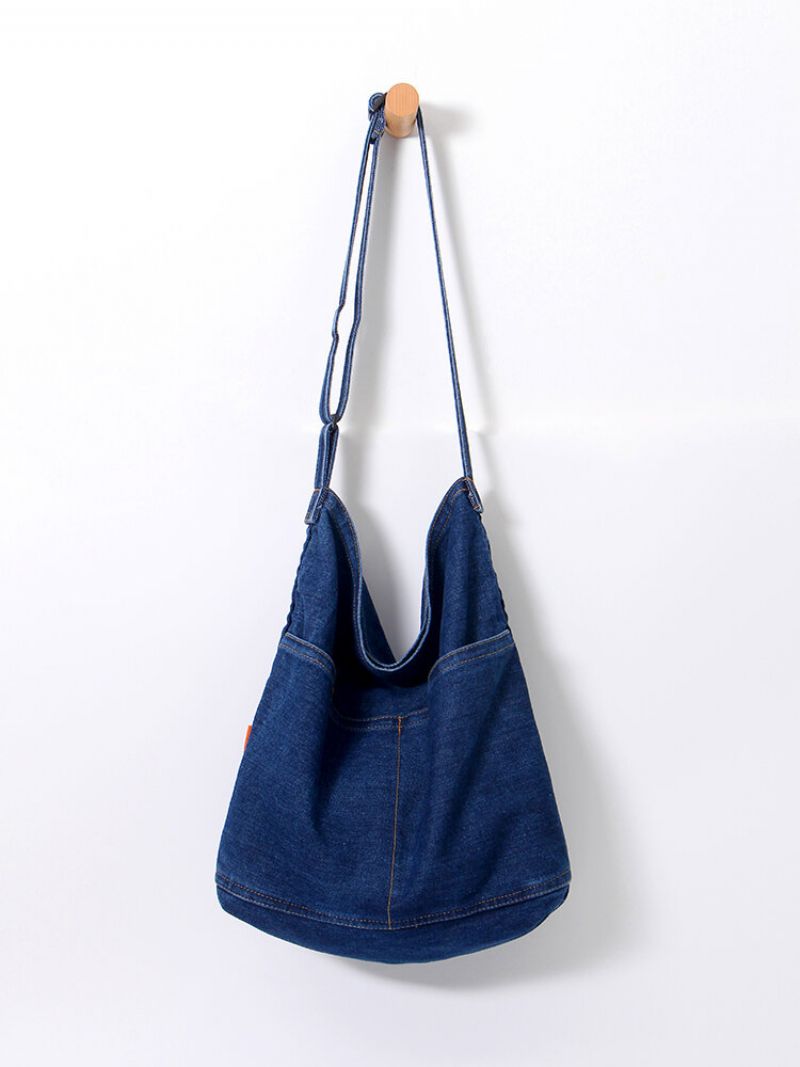 Joseko Dame Bomull Vintage Denim Skulderveske Litterær Lazy Wind Messenger Bag Med Stor Kapasitet