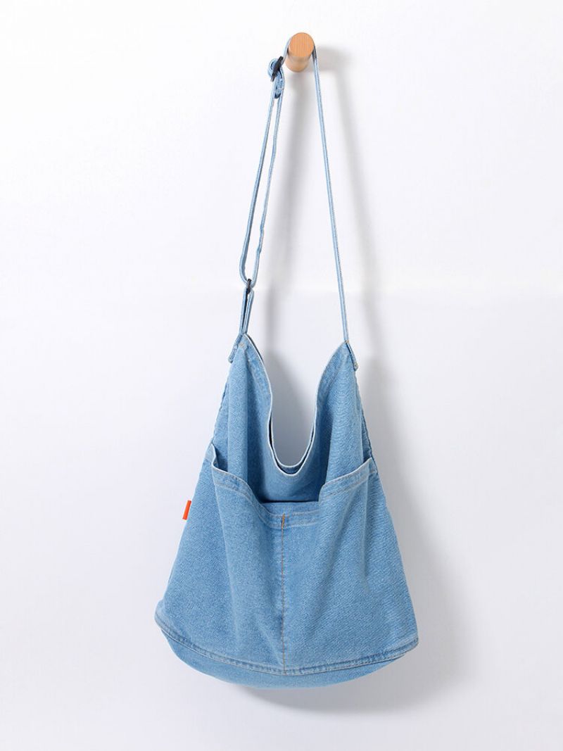 Joseko Dame Bomull Vintage Denim Skulderveske Litterær Lazy Wind Messenger Bag Med Stor Kapasitet