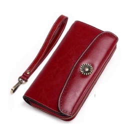 Klassisk Sunflower Lady Clutch Ekte Skinn Flip-type Veske Med Kortholder Mini Lang Dame Tilbehør