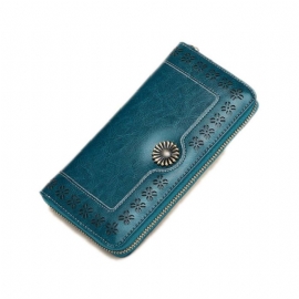 Klassisk Uthult Sunflower Lady Clutch Ekte Skinn Glidelås Anheng Kortholder Veske Lang