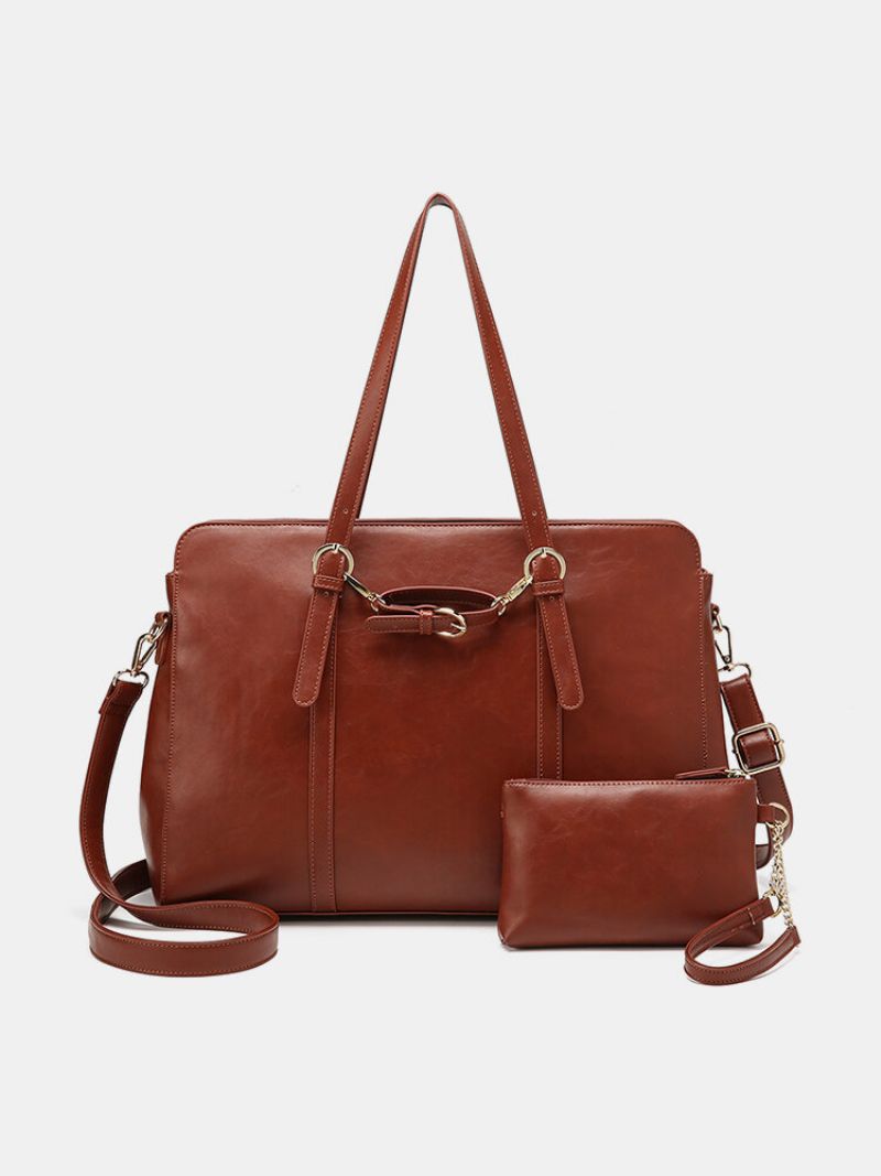 Kunstskinn Multi-lomme Stor Kapasitet 13.3 Tommers Bærbar Veske Todelt Sett Håndveske Crossbody Bag Tote