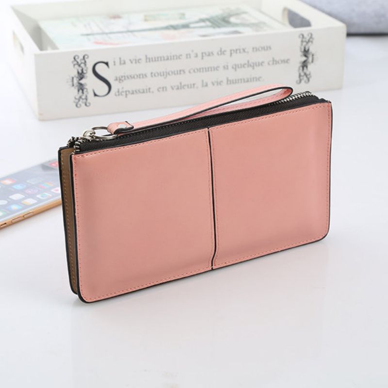 Kvinne Pu Patchwork Line Lommebok Elegant Ultrathin Wristlet Telefonlommebok