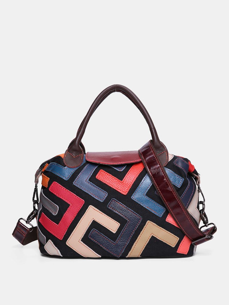 Kvinner Bohemian Ekte Skinn Patchwork Håndvesker Med Stor Kapasitet Vintage Crossbody-vesker