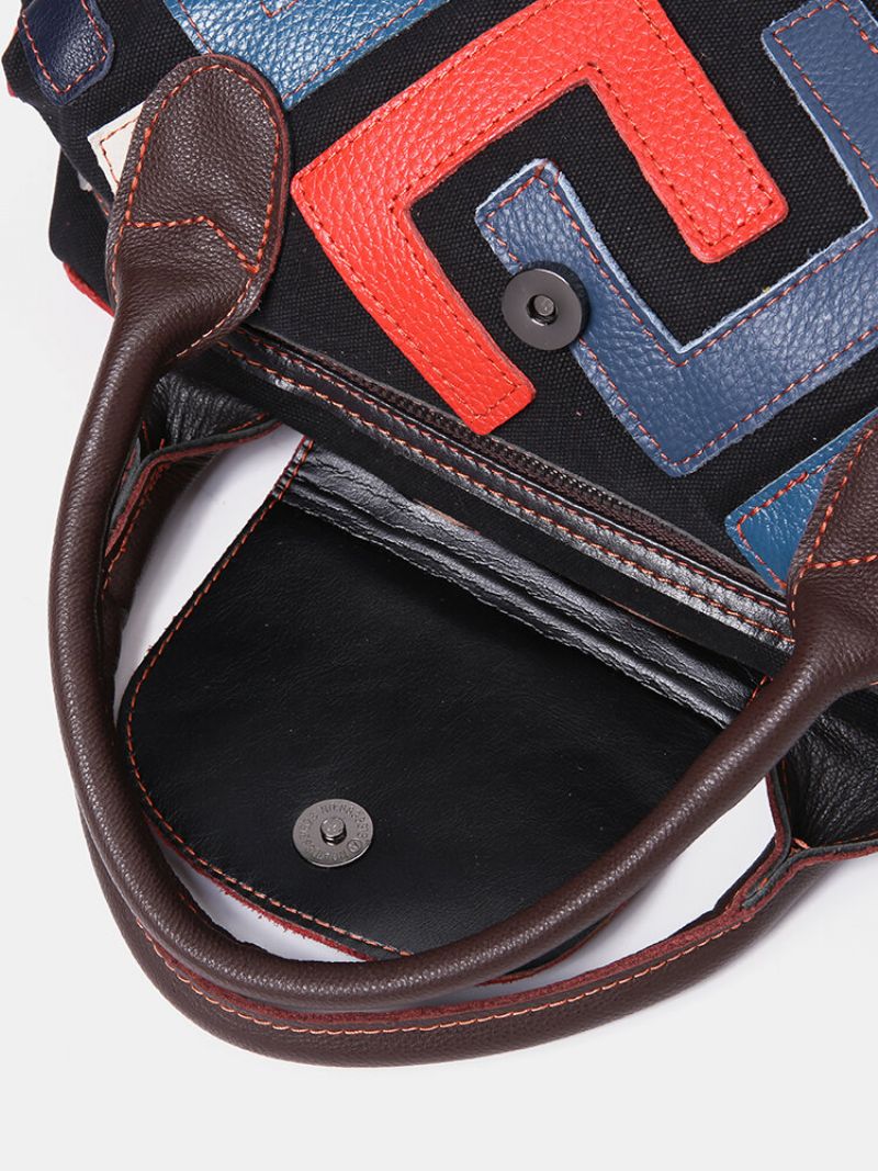 Kvinner Bohemian Ekte Skinn Patchwork Håndvesker Med Stor Kapasitet Vintage Crossbody-vesker