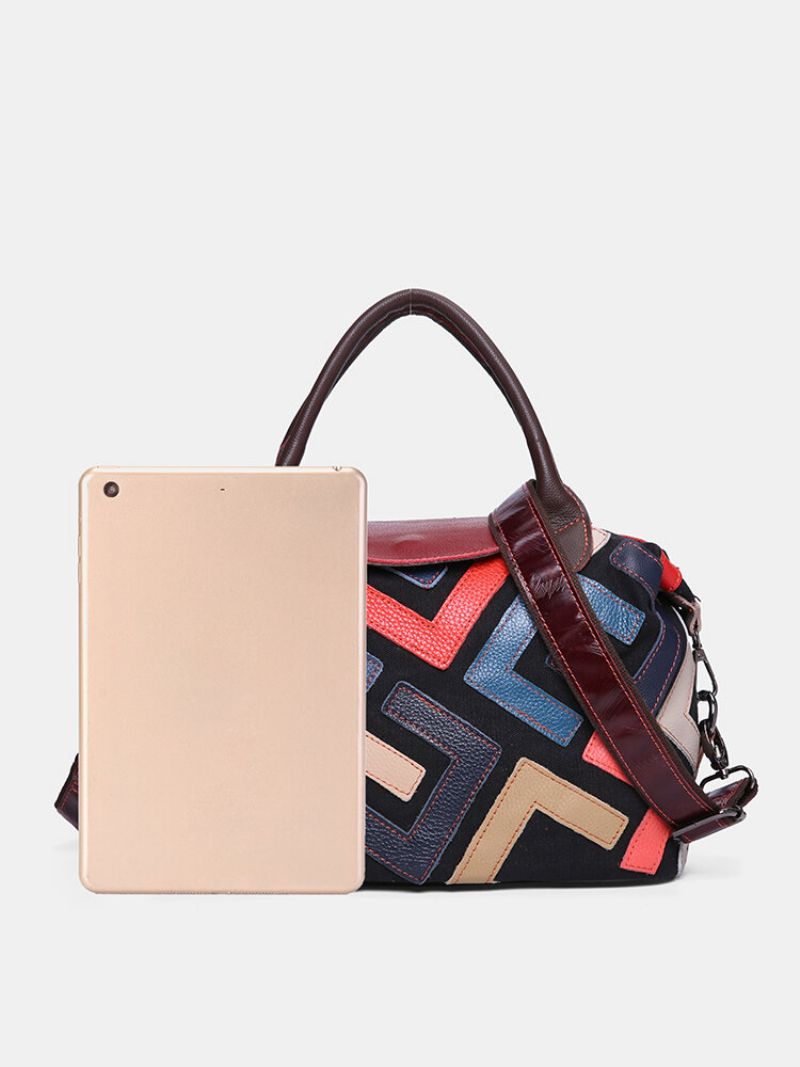 Kvinner Bohemian Ekte Skinn Patchwork Håndvesker Med Stor Kapasitet Vintage Crossbody-vesker