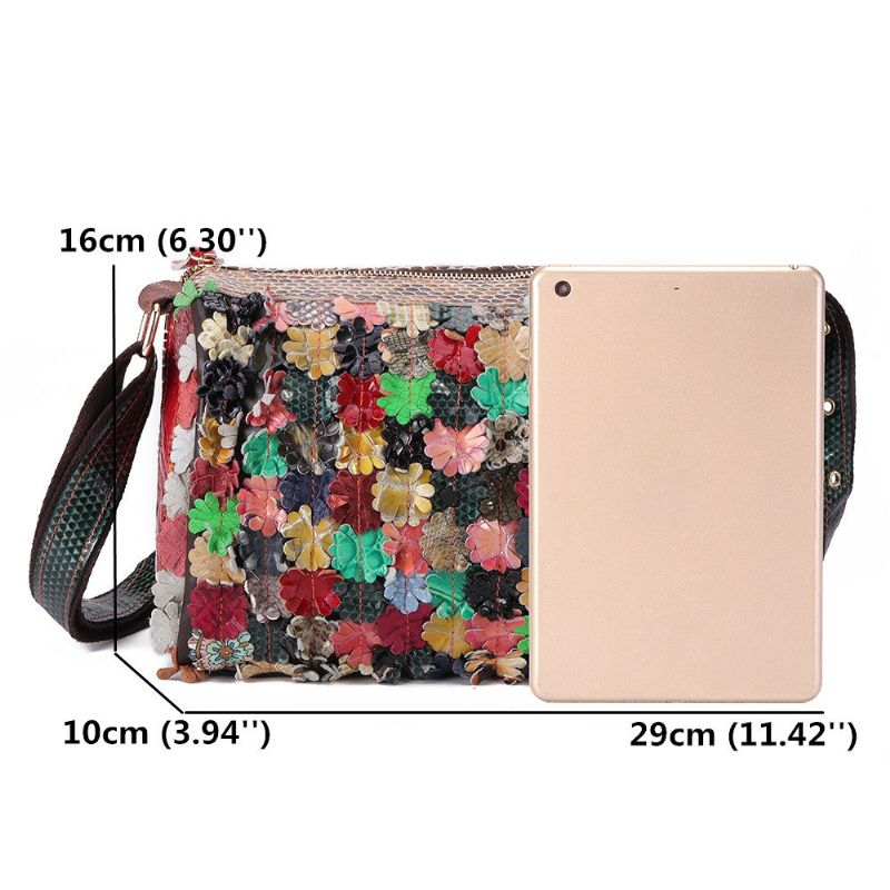 Kvinner Bohemian Genuine Leather Crossbody Bags Floral Vintage Skuldervesker