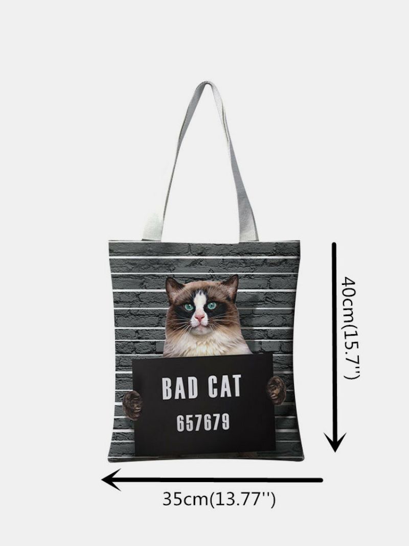 Kvinner Canvas Cat Pattern Handbag Tote