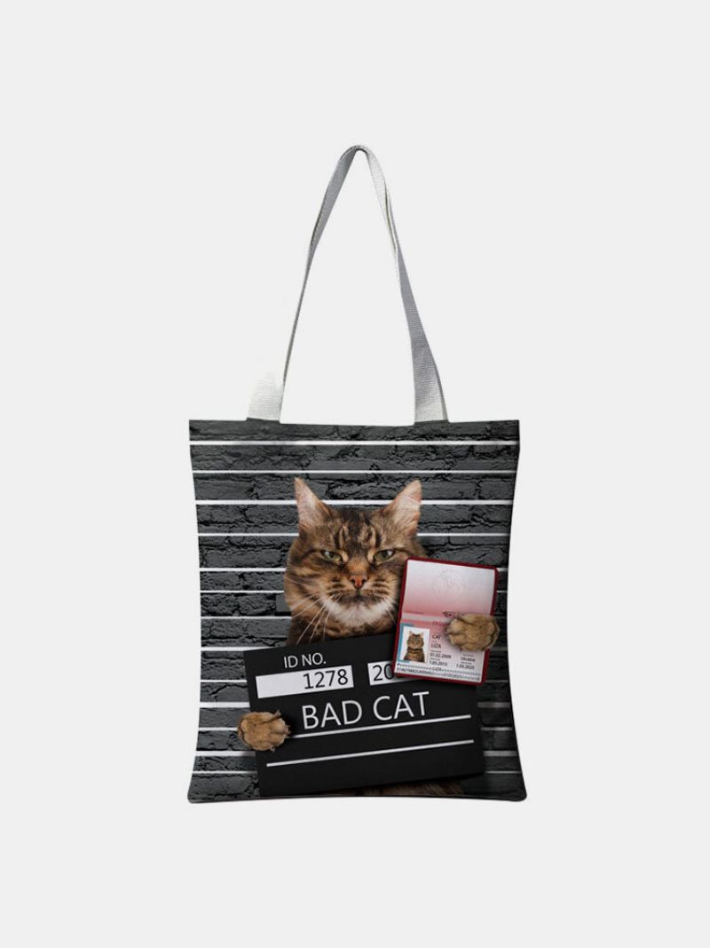 Kvinner Canvas Cat Pattern Handbag Tote