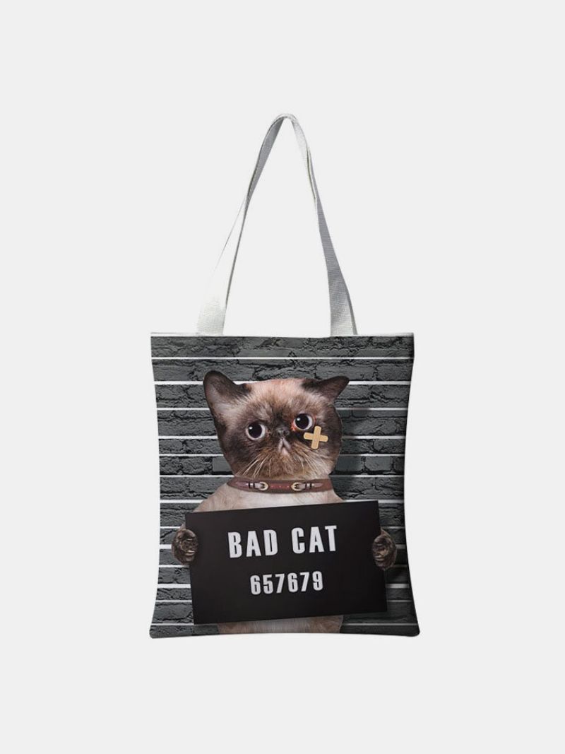 Kvinner Canvas Cat Pattern Handbag Tote