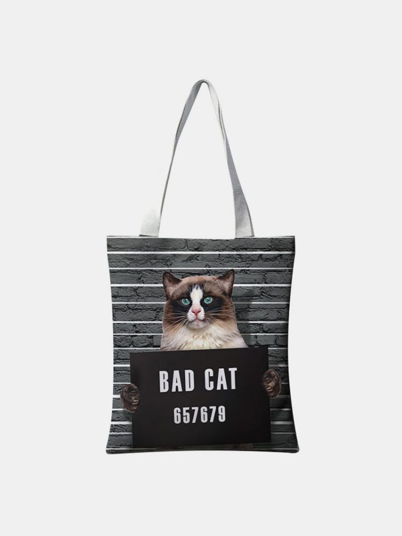 Kvinner Canvas Cat Pattern Handbag Tote