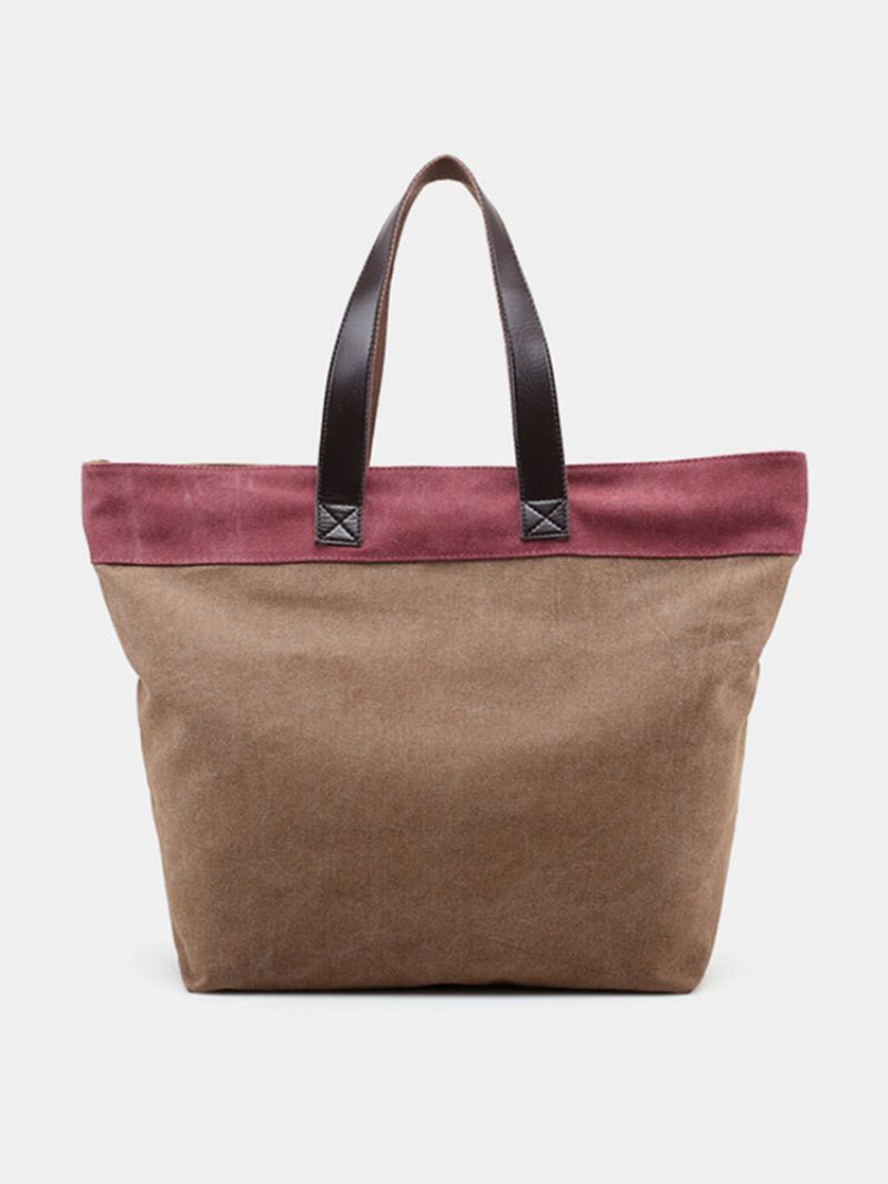 Kvinner Canvas Hitcolor Tote Bag Casual Handbag Skulderveske