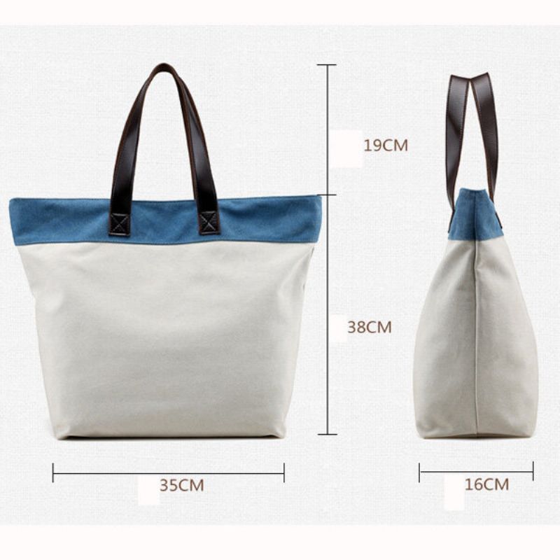 Kvinner Canvas Hitcolor Tote Bag Casual Handbag Skulderveske