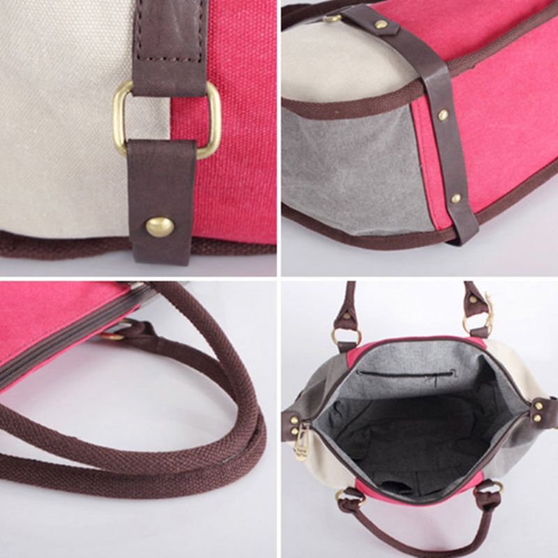 Kvinner Canvas Patchwork Hangbag Stor Kapasitet Fritid Crossbody Bag