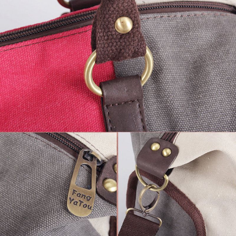 Kvinner Canvas Patchwork Hangbag Stor Kapasitet Fritid Crossbody Bag