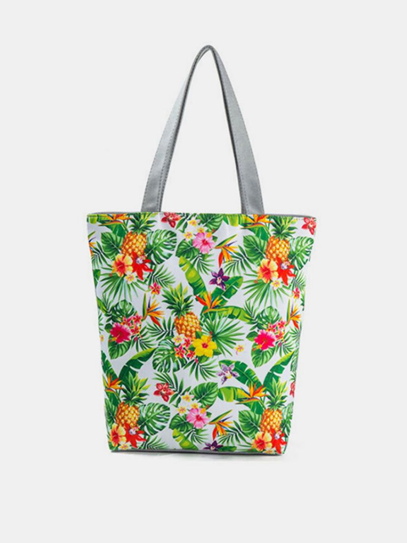 Kvinner Canvas Print Casual Tote Håndveske Stor Kapasitet Skulderveske