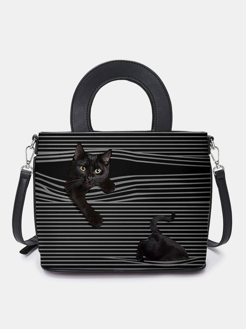 Kvinner Cat Striped Handbag Crossbody Bag Skulderveske Satchel Bag