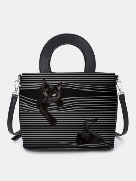 Kvinner Cat Striped Handbag Crossbody Bag Skulderveske Satchel Bag