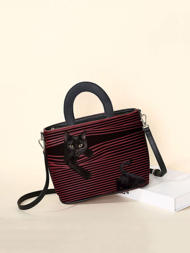 Kvinner Cat Striped Handbag Crossbody Bag Skulderveske Satchel Bag