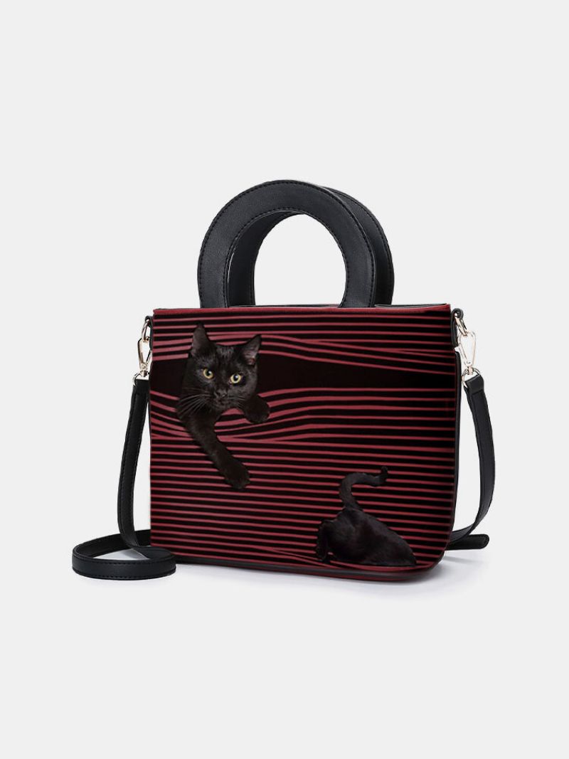 Kvinner Cat Striped Handbag Crossbody Bag Skulderveske Satchel Bag