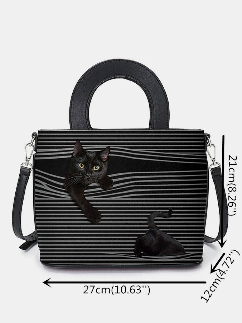 Kvinner Cat Striped Handbag Crossbody Bag Skulderveske Satchel Bag