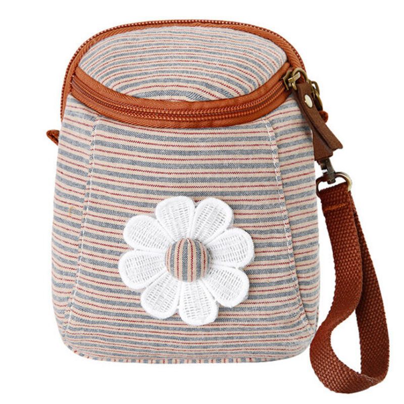 Kvinner Cnavas Floral Stripe Mini Crossbody Bag Leisure 6 Tommers Telefonveske