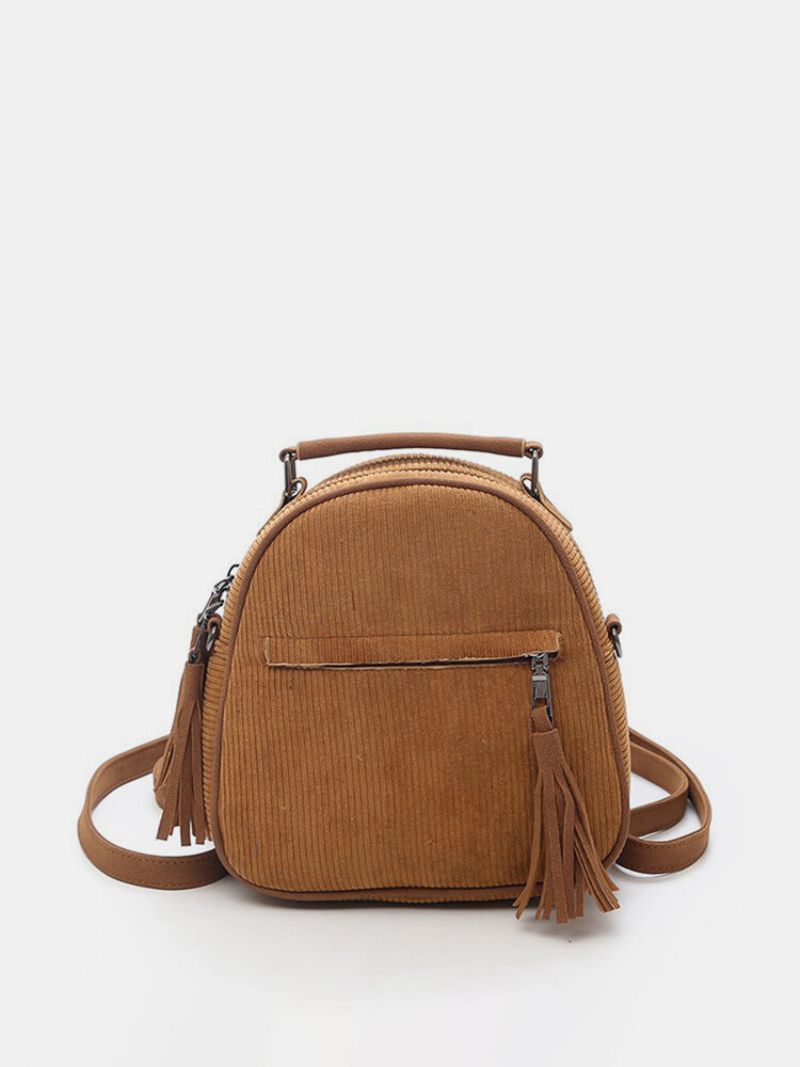 Kvinner Corduroy Multi-funksjon Crossbody Bag Dusk Solid Backpack Vintage Skulderveske