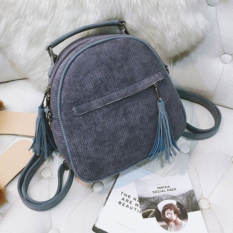 Kvinner Corduroy Multi-funksjon Crossbody Bag Dusk Solid Backpack Vintage Skulderveske