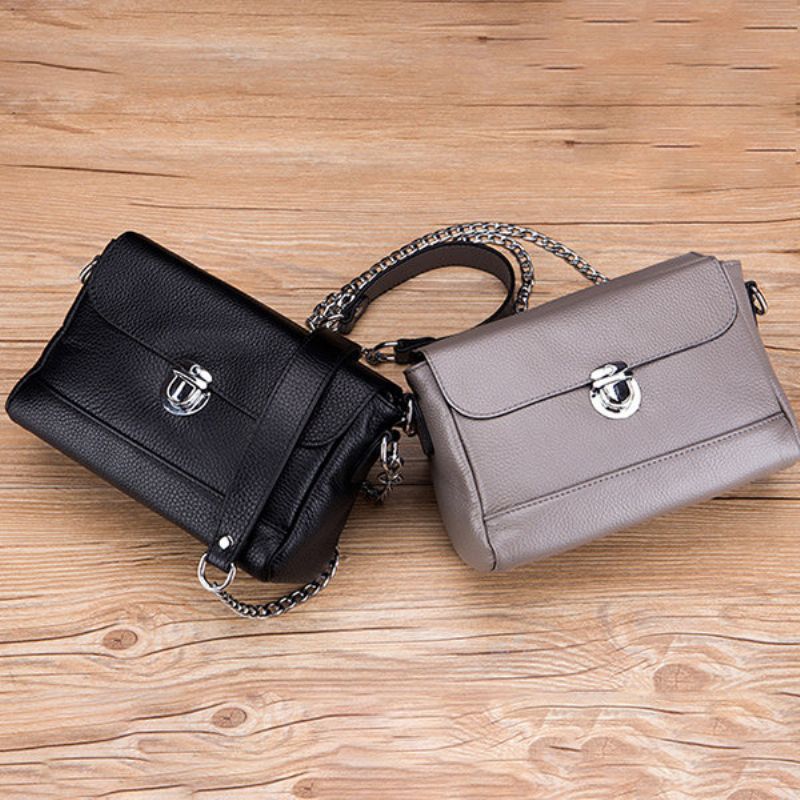 Kvinner Crossbody-veske I Ekte Skinn Vintage High-end Lock Chain Skulderveske