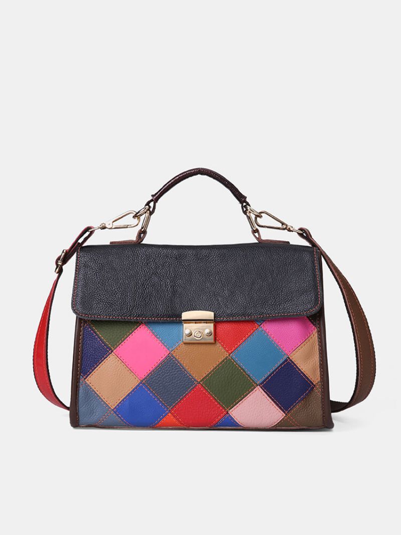 Kvinner Ekte Skinn Patchwork Vintage Håndveske Crossbody Bag