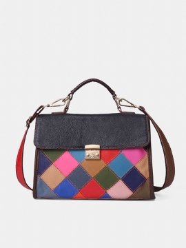 Kvinner Ekte Skinn Patchwork Vintage Håndveske Crossbody Bag