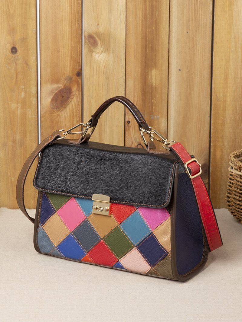 Kvinner Ekte Skinn Patchwork Vintage Håndveske Crossbody Bag