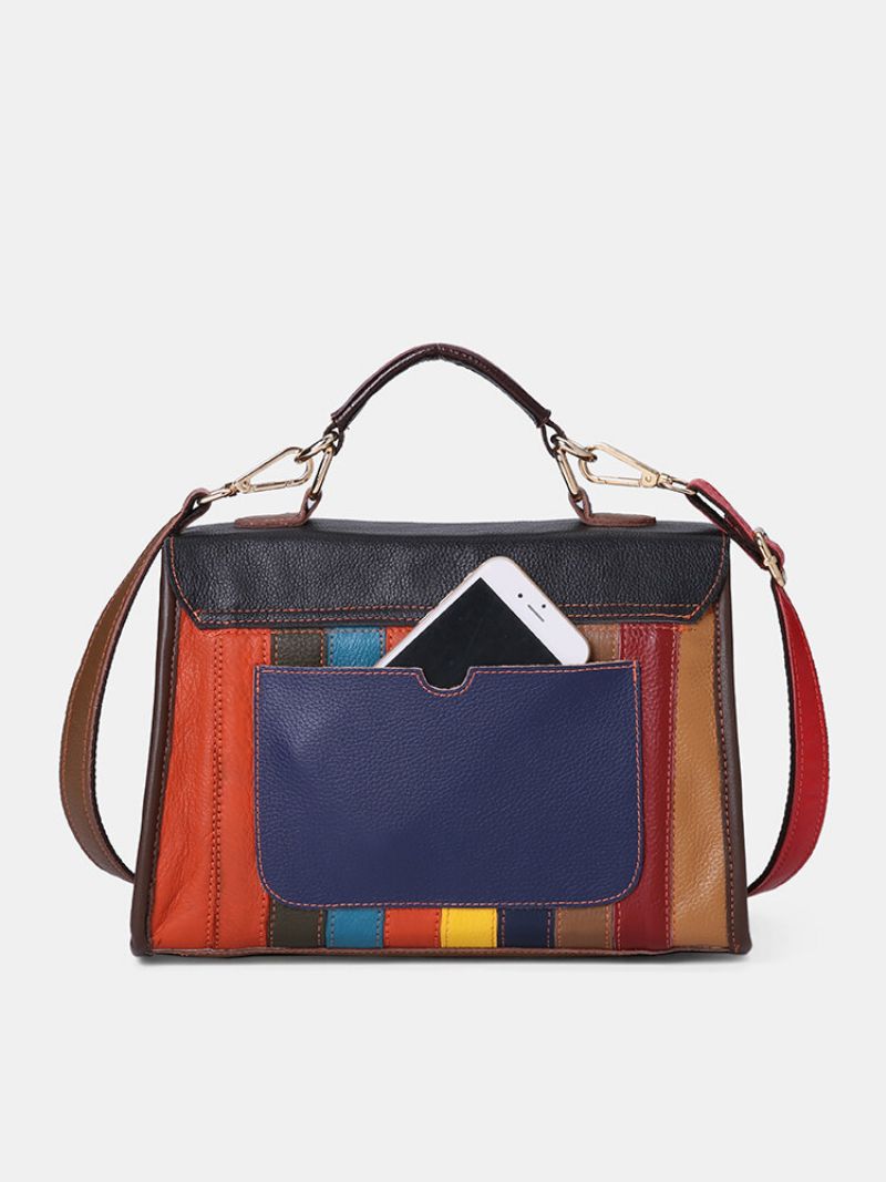 Kvinner Ekte Skinn Patchwork Vintage Håndveske Crossbody Bag