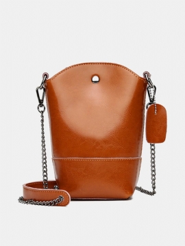 Kvinner Ekte Skinn Vintage Bøtteveske Solid Telefonveske Leisure Mini Crossbody Bag