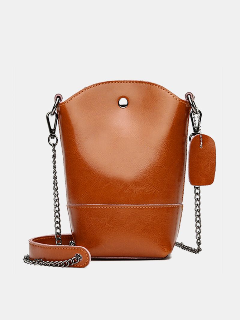 Kvinner Ekte Skinn Vintage Bøtteveske Solid Telefonveske Leisure Mini Crossbody Bag